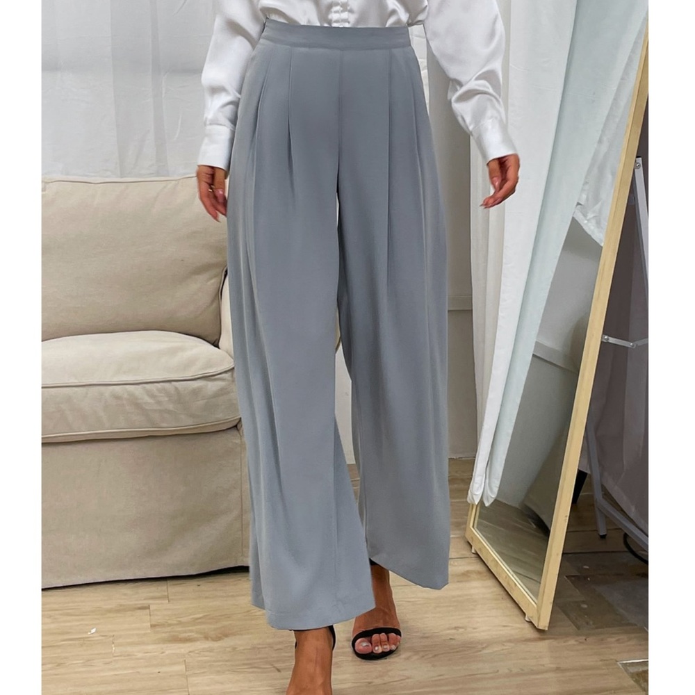 Shein Fold Pleat Detail Wide Leg Pants